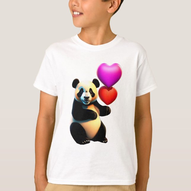 T-shirt Saint Valentin, Panda & Heart Balloon, Saint Valen (Devant)