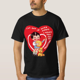 T-shirt Saint-Valentin rétro, banjo de musique garçon vint