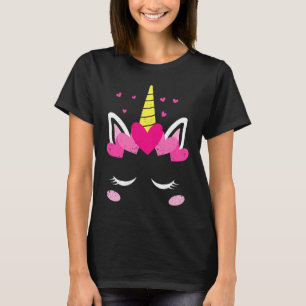 T-shirt Saint Valentin Unicorn Coeurs visage mignonne Corr