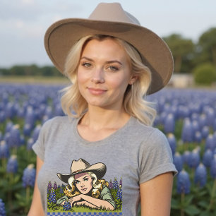 T-shirt Saison Bluebonnet du Texas Blonde Retro Cowgirl