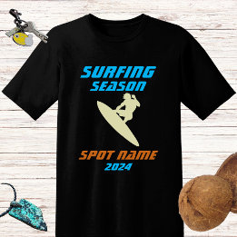 T-shirt Saison de surf - surfer et spot nom bleu design