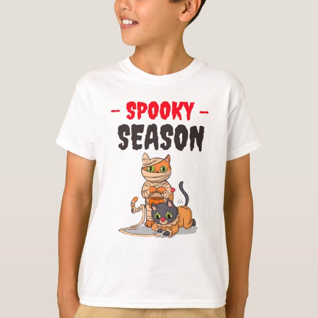 T-shirt Saison éffrayante Chats d'Halloween (Devant)