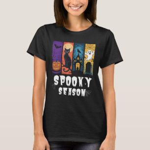 T-shirt Saison éffrayante Halloween Black Cat Ghost Haunte