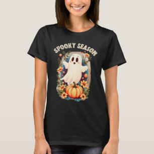T-shirt Saison éffrayante mignonne Fantôme Rétro Floral