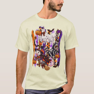 T-shirt Saison effrayante rayée Halloween Oie Raton laveur