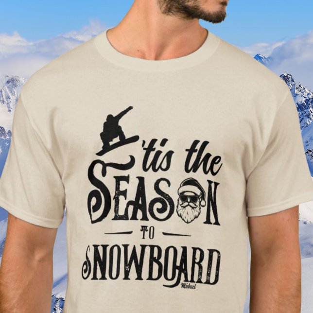 T-shirt Saison Snowboard Père Noël Graphic Mens (Tis the Season Snowboard Santa Graphic Mens T-Shirt)
