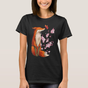 T-shirt Sakura de fleurs de cerisier japonais renard
