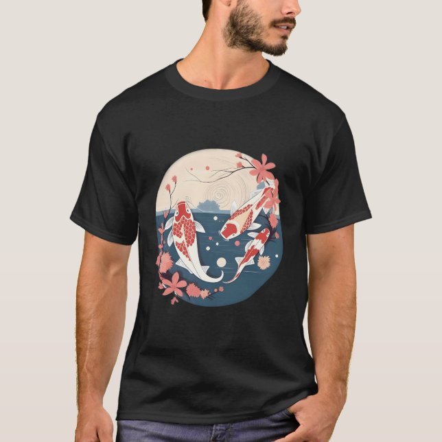 T-shirt Sakura Koi Poisson Pétales Élégance Japonaise (Devant)