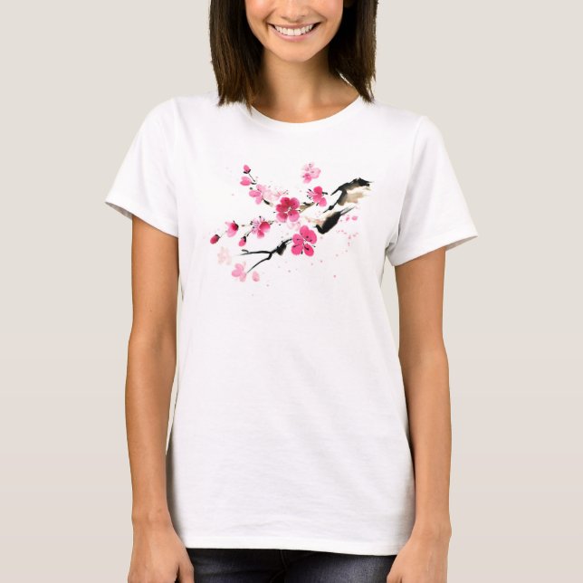 T-shirt Sakura rose Fleur de printemps Peinture art (Devant)