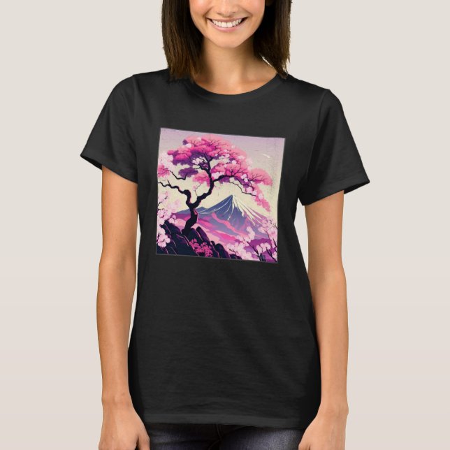 T-shirt Sakura Tree Cherry Blossom Illustration Scenery Wo (Devant)