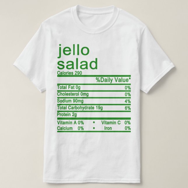 T-shirt salade jello Nutrition Fiches étiquette (Design devant)