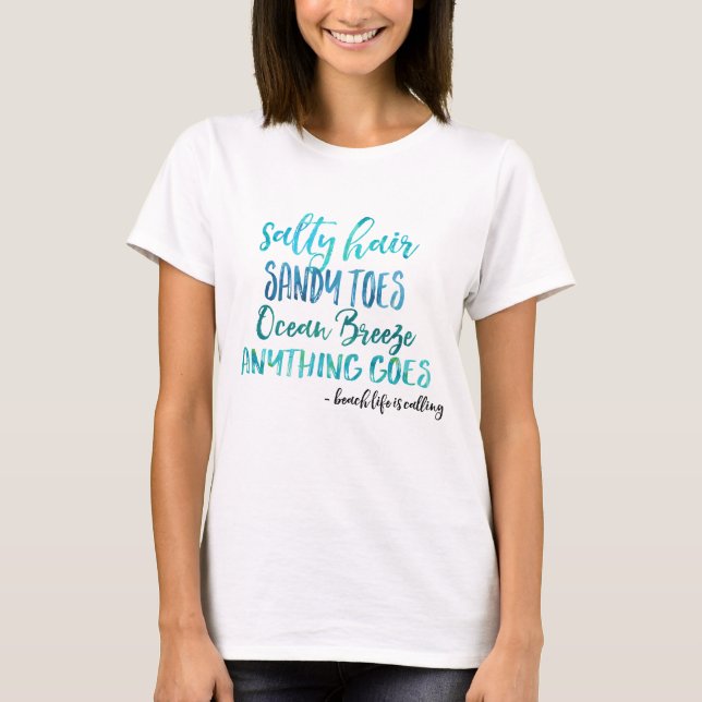 T-shirt salé de citation de plage d'océan (Devant)