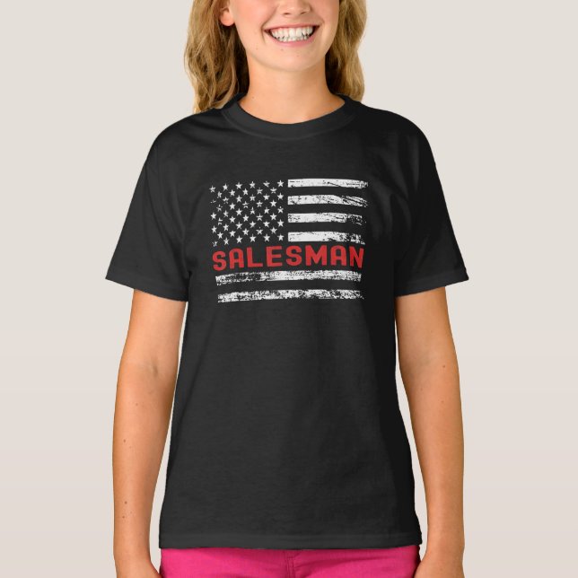 T-shirt Salesman USA Flag Mens Profession Retro Job Title (Devant)