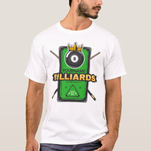T-shirt Salle de billard personnalisée NOM Boule 8 Couronn