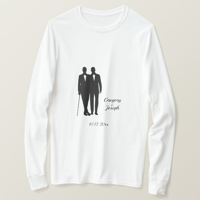 T-shirt Salles de Mariage gay avec nom et date (Design devant)