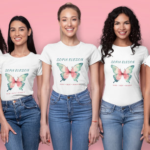 T-shirt Salon des papillons d'aquarelle féminin Personnel 