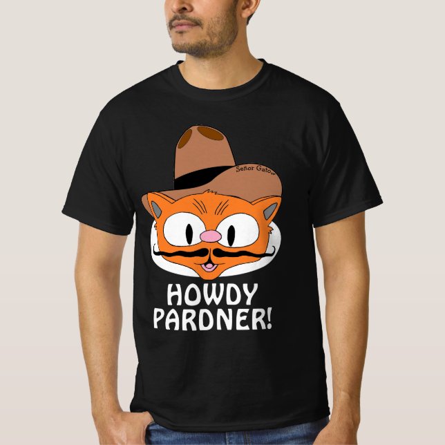 T-shirt SALUT PARTENAIRE ! Chat à Moustache de Cowboy (Devant)