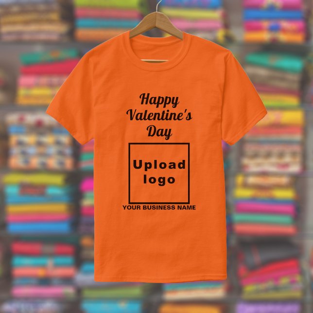 T-shirt Salutation de Saint-Valentin d'affaires en orange (Orange color t-shirt with your business name and logo and with Happy Valentine's Day greeting.)