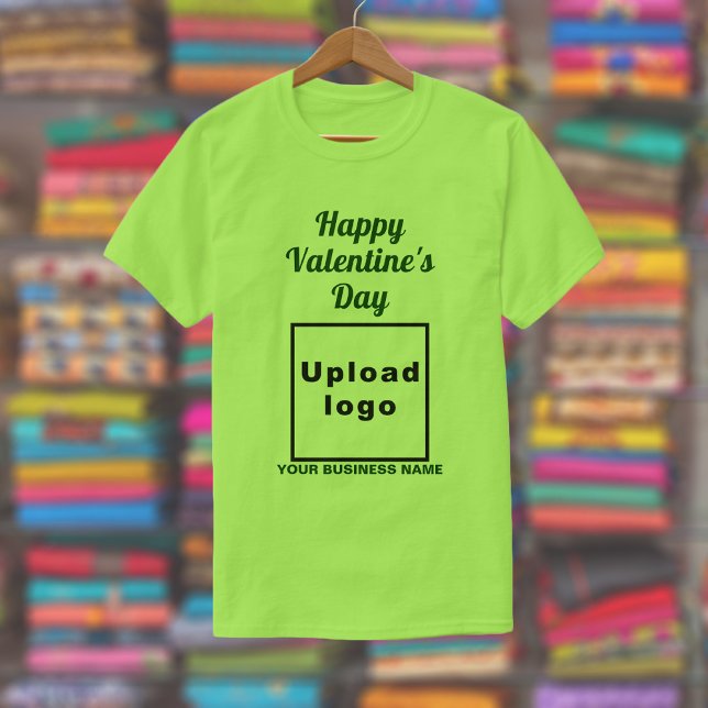 T-shirt Salutation de Saint-Valentin pour Lime Green T-Shi (Lime green t-shirt with your business name and logo and with Happy Valentine's Day greeting.)