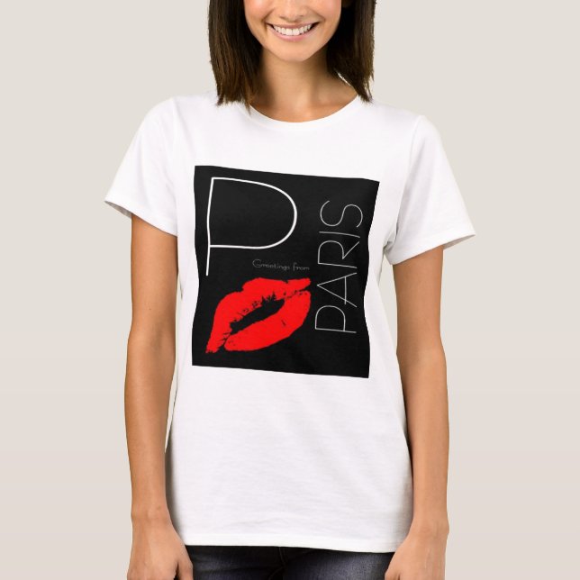 T-shirt Salutations de Paris Red Lipstick Kiss Love (Devant)