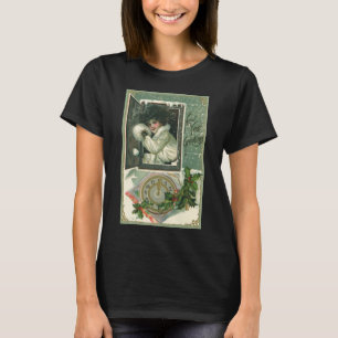 T-shirt Salutations du Nouvel An vintage, Fenêtre de Fille