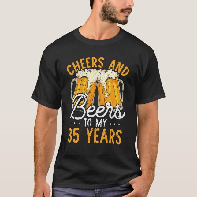 T-shirt Salutations Et Bières À 35 Ans 35E Anniversaire Po (Devant)
