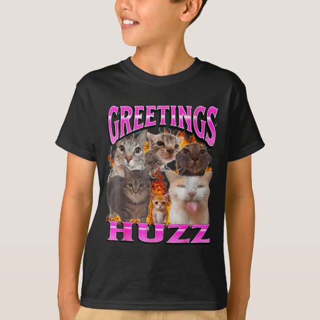 T-shirt Salutations Huzz Drôle Chat Mème Contrefaçon Graph (Devant)