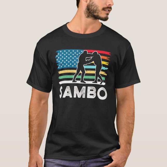 T-shirt Sambo judo Lutte Martial arts retro US Drapeau- w (Devant)