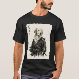 T-shirt Samouraï Retriever doré Katana Encre Art Japonais
