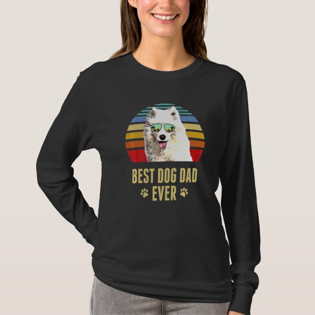 T-shirt Samoyé Meilleur Chien Papa Jamais Retro Sunset (Devant)