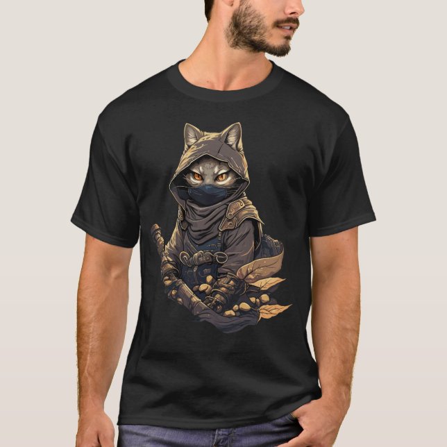 T-shirt Samurai Cat Warrior Japanese Style Feline Art  (Devant)