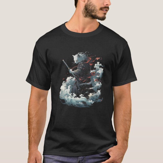 T-shirt samurai chat anime japonais ninja guerrier esthéti (Devant)