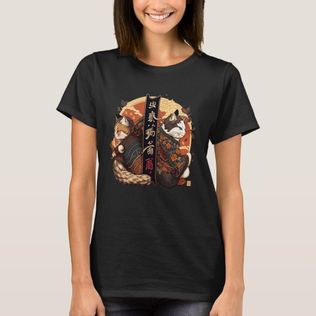 T-shirt Samurai Chat Code d'honneur Kanji Ronin Chats (Devant)
