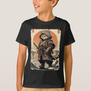 T-shirt Samurai Chat Katana Full Gear Warrior Fighor Japan