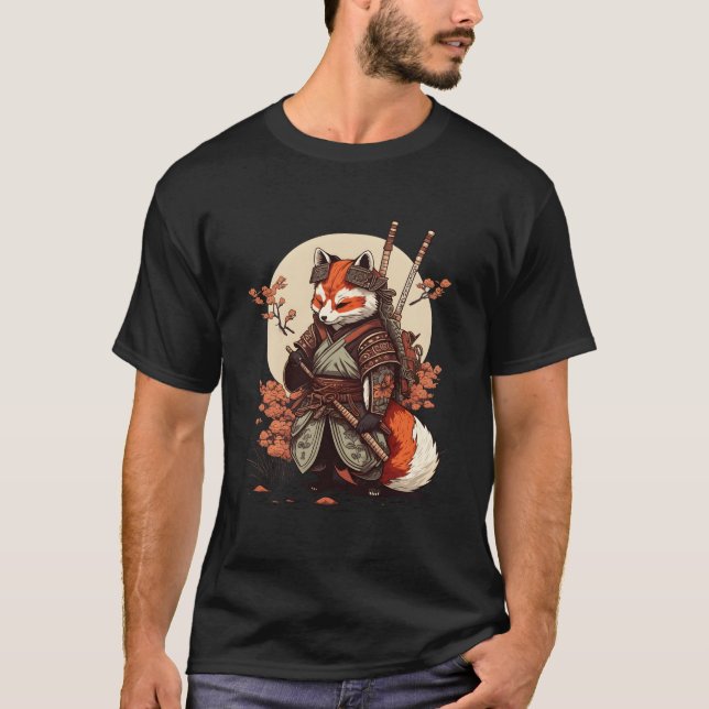 T-shirt Samurai Fox Warrior Japanese Ninja Fox Kawaii (Devant)