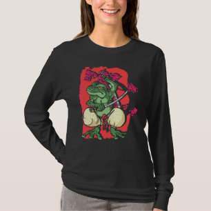 T-shirt Samurai Frog Kendo Katana Cerry Blossom Tree Saku