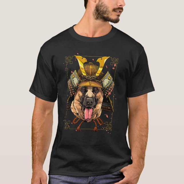 T-shirt Samurai German Shepherd Dog  Japanese Warrior Bush (Devant)