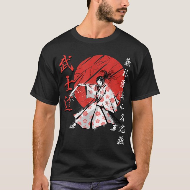 T-shirt Samurai Girl Warrior Woman Bushido Code Japon (Devant)