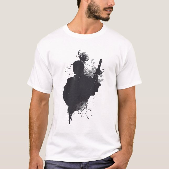 T-shirt Samurai Ink Silhouette Dark Warrior Art (Devant)