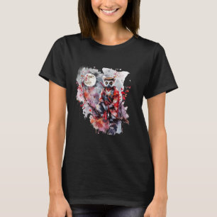 T-shirt Samurai Lemur Moon Japonais Art Japonais Guerrier