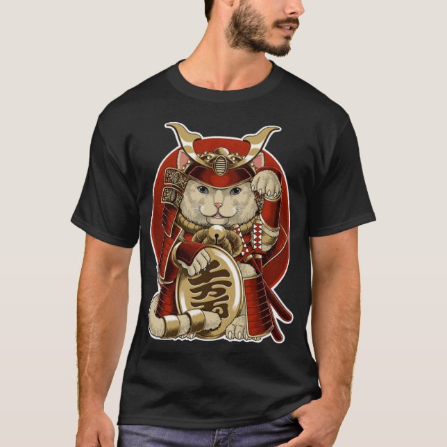T-shirt samurai neko from japanese lucky cat (Devant)
