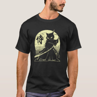 T-shirt Samurai Ninja Cat Japanese Art Kawaii Anime Retro 