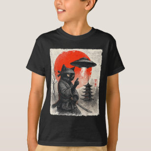 T-shirt Samurai Ninja Chat Guerrier Ufo Cadeaux Anime Japo