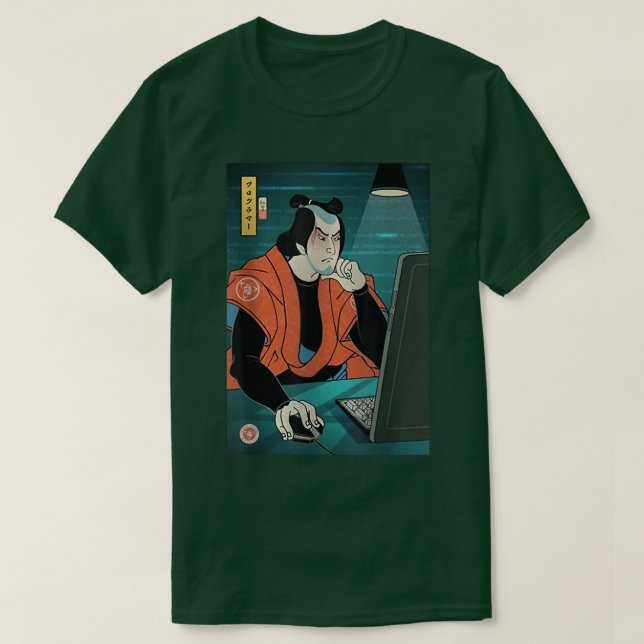 T-shirt Samurai Programmer 4 Code Developer Ukiyoe (Design devant)