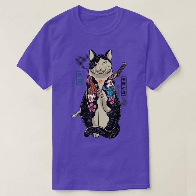T-shirt Samurai, Samurai Cat maneki neko, Cat Japan (Design devant)
