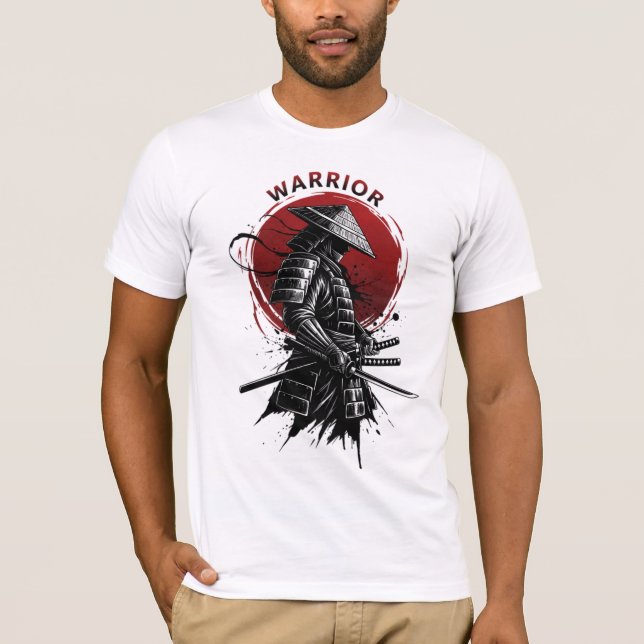 T-shirt Samurai Warrior Rising Sun Japanese Ink Style (Devant)