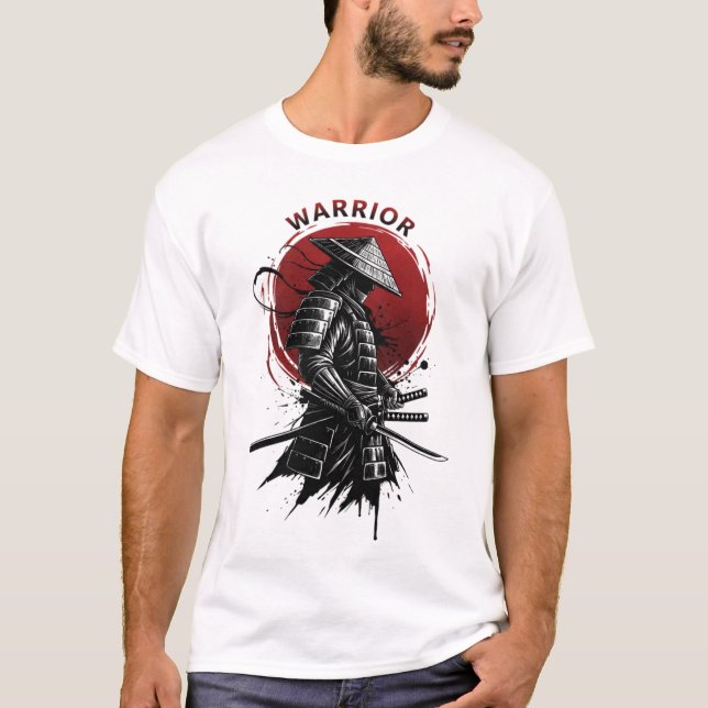T-shirt Samurai Warrior Rising Sun Japanese Ink Style (Devant)