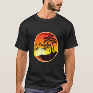 T-shirt San Diego, CA Coucher de soleil, Palmiers, Plage,