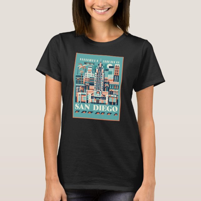 T-shirt San Diego California Art Déco (Devant)