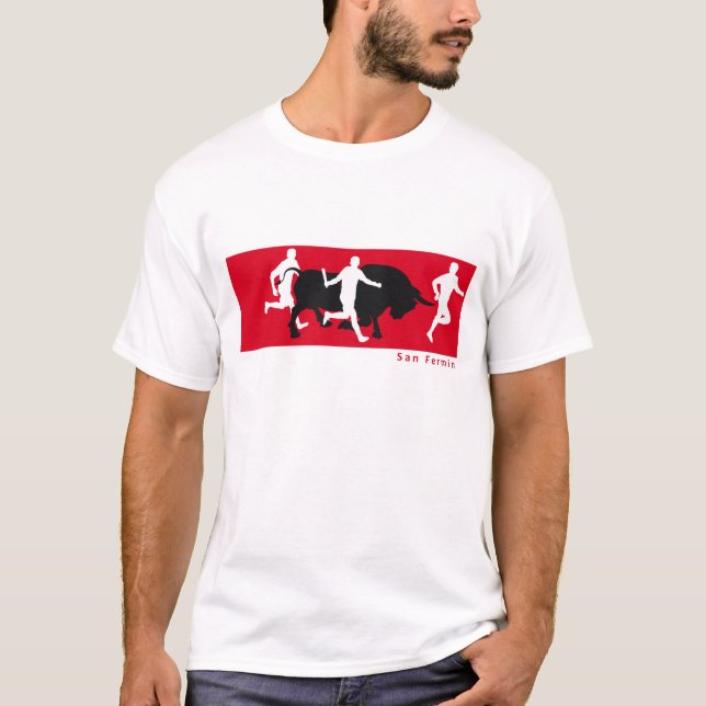 T-shirt San Fermin, Pamplona : courant avec les taureaux, (Devant)
